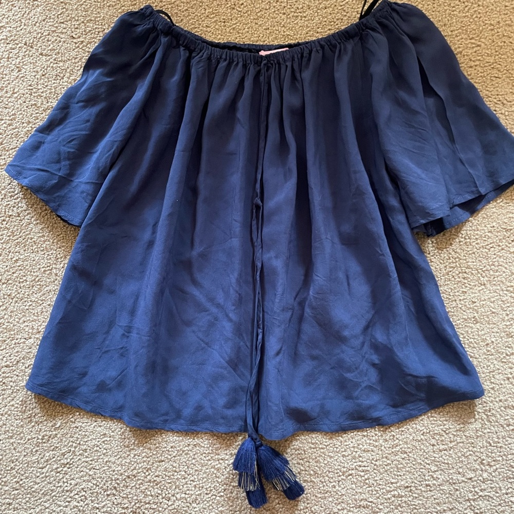 Blue Flowey Lily Pulitzer Top with tassels